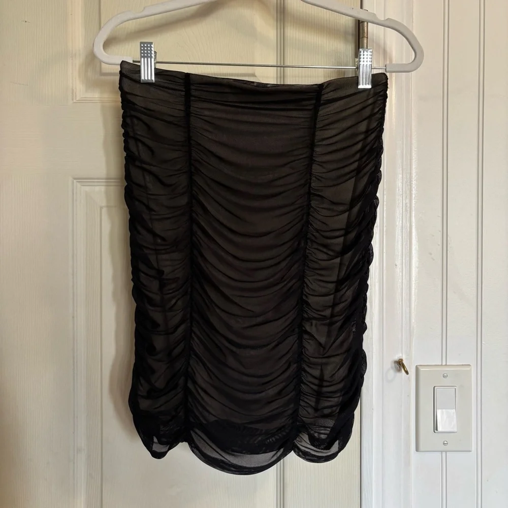 Urban Outfitters Black Ruched Mini Skirt Mesh Elegant Party